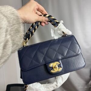 Chanel Dark Blue Quilted Shoulder Bag with Gold Accents